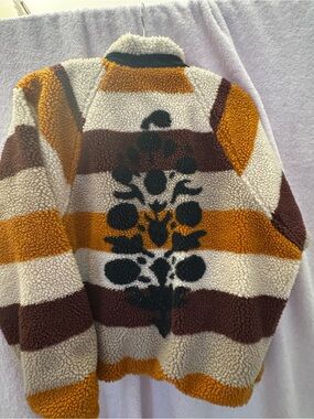 FP Movement by Free People Striped Teddy Jacket in Mustard, Brown & Cream